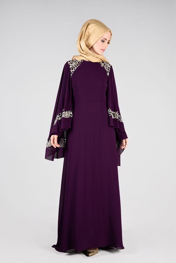 Tesettür giyim  T 69525 Fy Collection-Pelerin Detaylı Abiye Elbise - TRENDTESETTÜR
