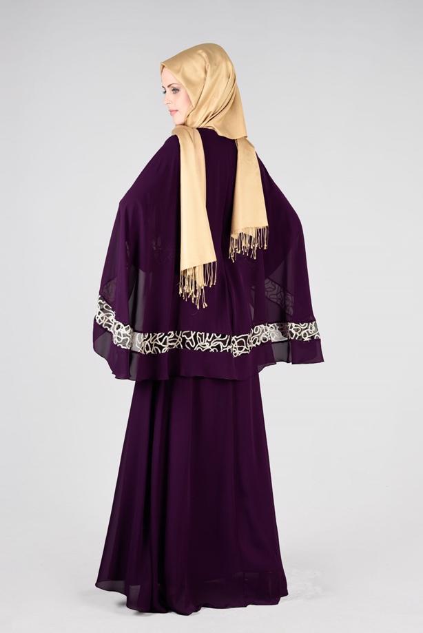 Tesettür giyim  T 69525 Fy Collection-Pelerin Detaylı Abiye Elbise - TRENDTESETTÜR
