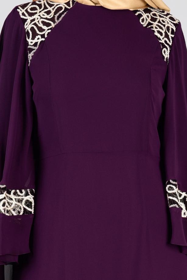 Tesettür giyim  T 69525 Fy Collection-Pelerin Detaylı Abiye Elbise - TRENDTESETTÜR