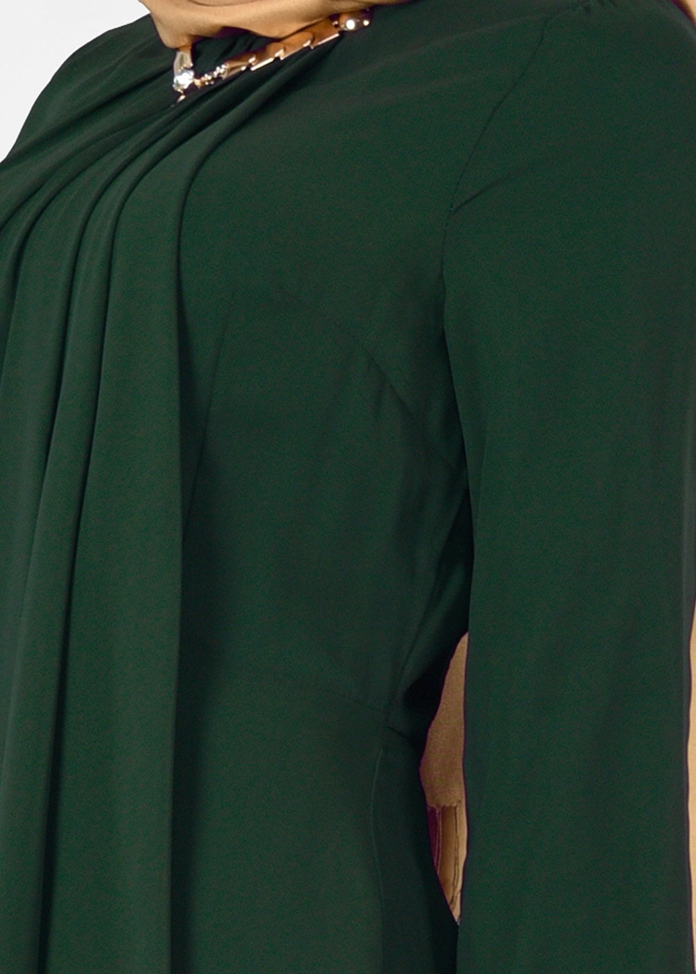 Tesettür giyim YEŞİL T 74525 Fy Collection-Şifon Detaylı Abiye Elbise