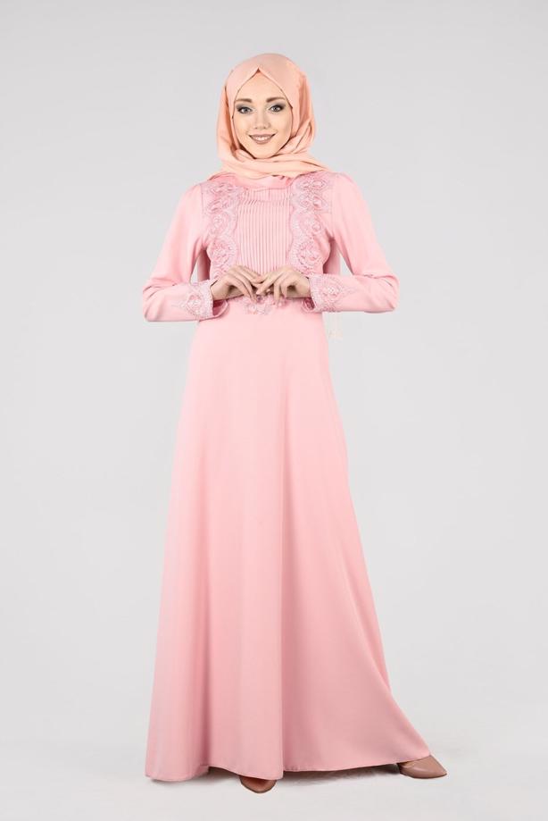 Vêtements hijab  T 87525 Fy Collection-Güpür Detaylı Abiye Elbise - TRENDTESETTÜR