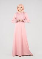 Hijab clothing POWDER T 87525 Fy Collection-Güpür Detaylı Abiye Elbise