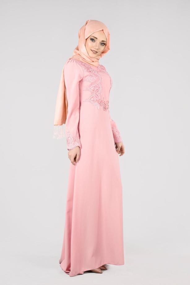 Vêtements hijab  T 87525 Fy Collection-Güpür Detaylı Abiye Elbise - TRENDTESETTÜR