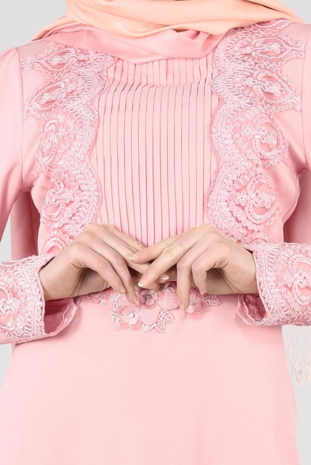 Vêtements hijab  T 87525 Fy Collection-Güpür Detaylı Abiye Elbise - TRENDTESETTÜR