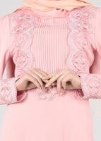 Vêtements hijab POUDRE T 87525 Fy Collection-Güpür Detaylı Abiye Elbise