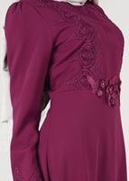 Tesettür giyim MOR T 87525 Fy Collection-Güpür Detaylı Abiye Elbise