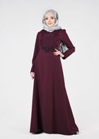 Tesettür giyim MÜRDÜM T 87525 Fy Collection-Güpür Detaylı Abiye Elbise