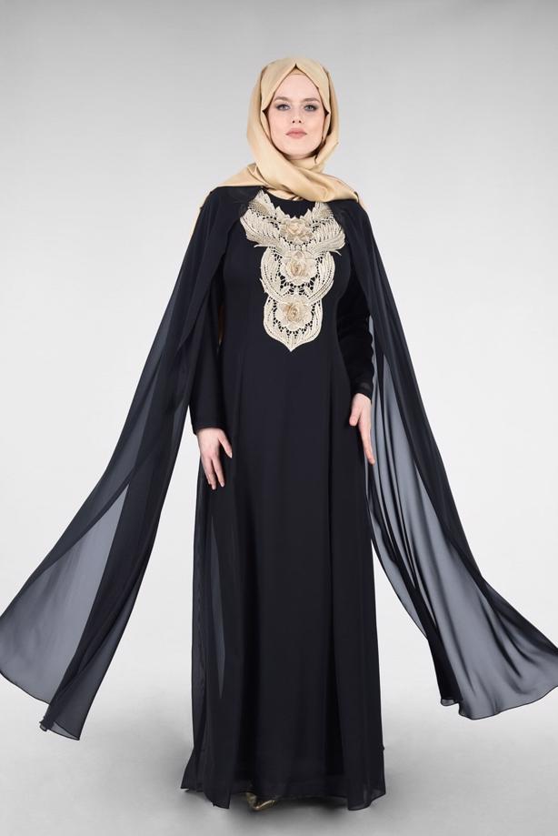 Vêtements hijab  T 96525 Fy Collection-Pelerinli Abiye Elbise - TRENDTESETTÜR