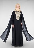 Hijab clothing BLACK T 96525 Fy Collection-Pelerinli Abiye Elbise