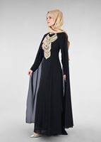 Vêtements hijab NOIR T 96525 Fy Collection-Pelerinli Abiye Elbise