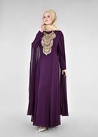 Hijab clothing PURPLE T 96525 Fy Collection-Pelerinli Abiye Elbise