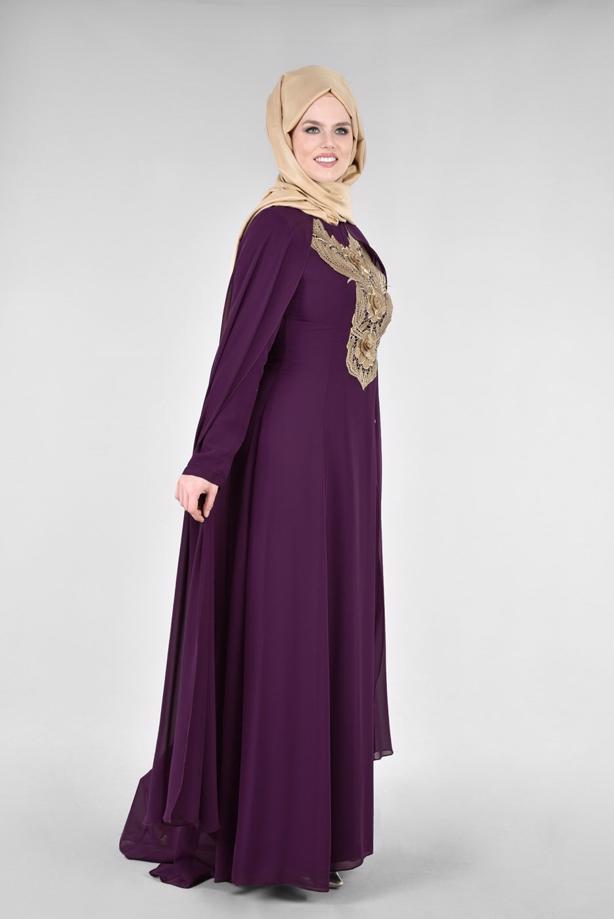 Vêtements hijab  T 96525 Fy Collection-Pelerinli Abiye Elbise - TRENDTESETTÜR