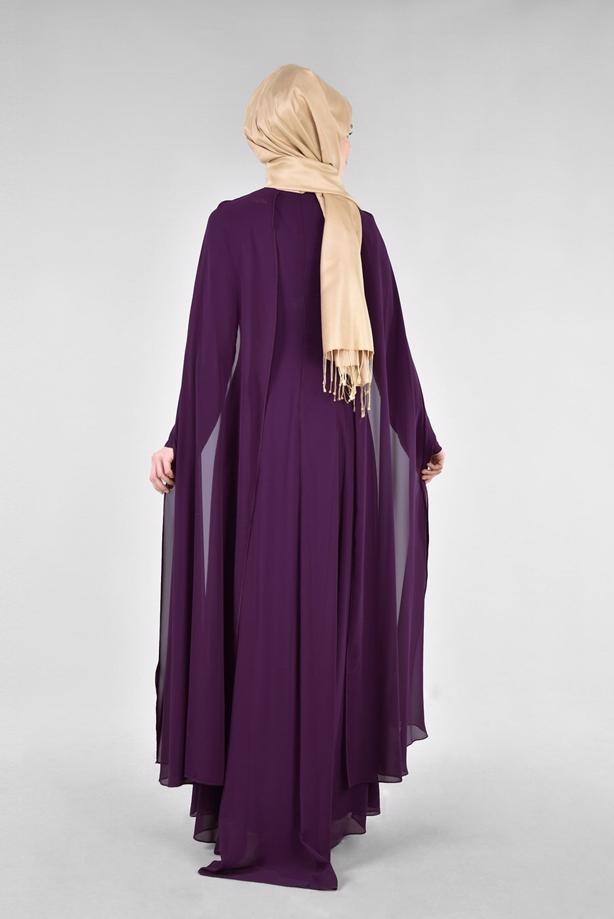 Tesettür giyim  T 96525 Fy Collection-Pelerinli Abiye Elbise - TRENDTESETTÜR