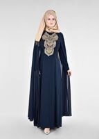 Tesettür giyim LACİVERT T 96525 Fy Collection-Pelerinli Abiye Elbise