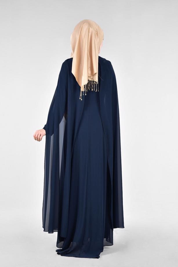 Tesettür giyim  T 96525 Fy Collection-Pelerinli Abiye Elbise - TRENDTESETTÜR