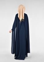 Tesettür giyim LACİVERT T 96525 Fy Collection-Pelerinli Abiye Elbise