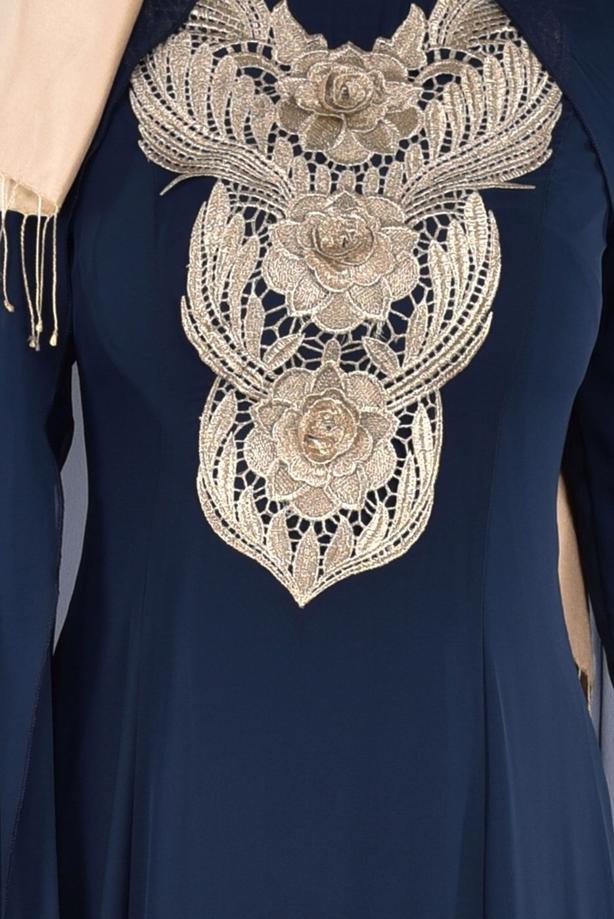 Tesettür giyim  T 96525 Fy Collection-Pelerinli Abiye Elbise - TRENDTESETTÜR