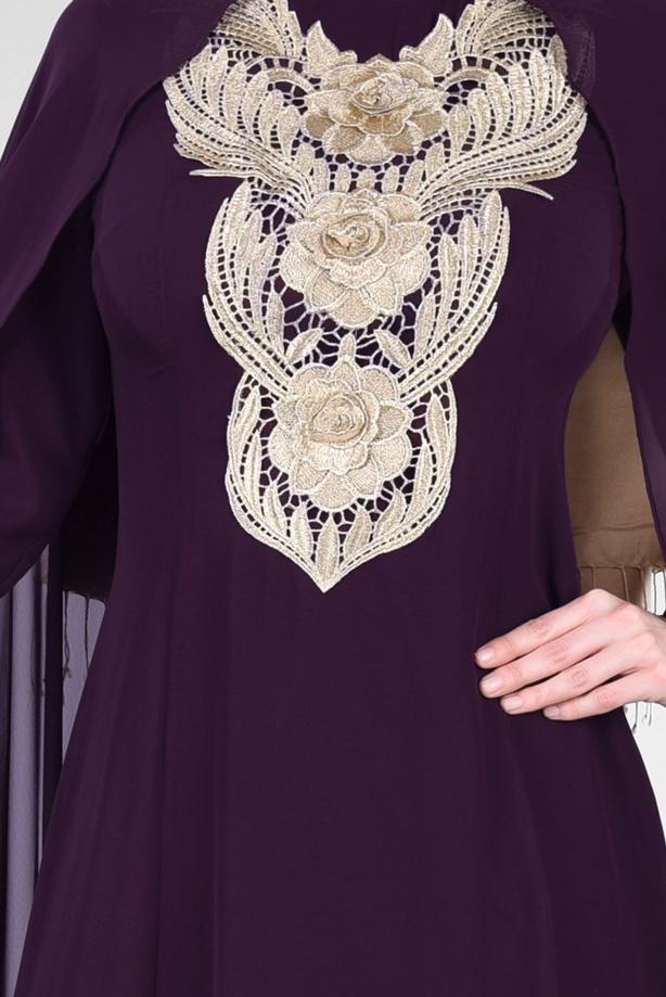 Tesettür giyim  T 96525 Fy Collection-Pelerinli Abiye Elbise - TRENDTESETTÜR