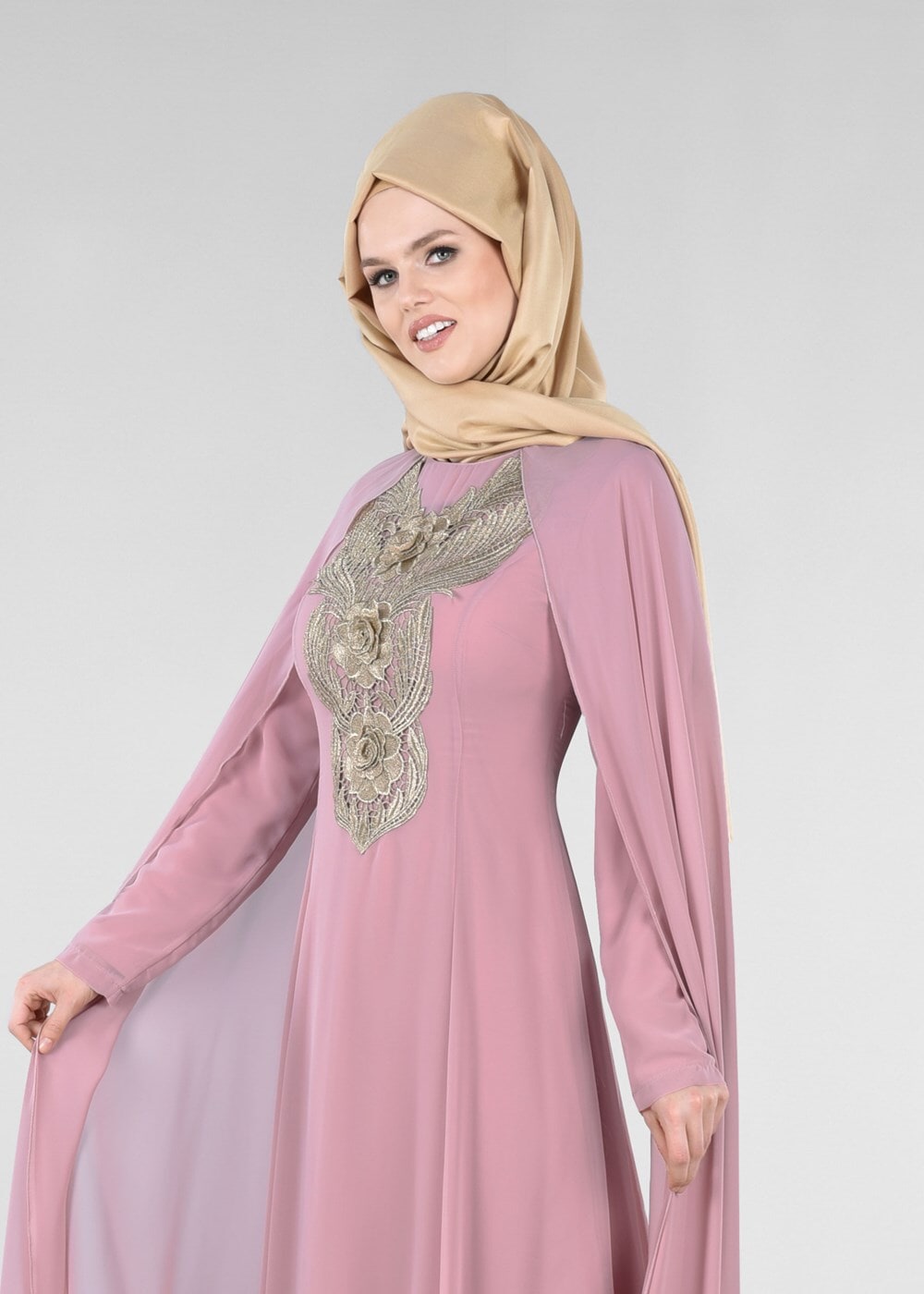 Vêtements hijab POUDRE T 96525 Fy Collection-Pelerinli Abiye Elbise