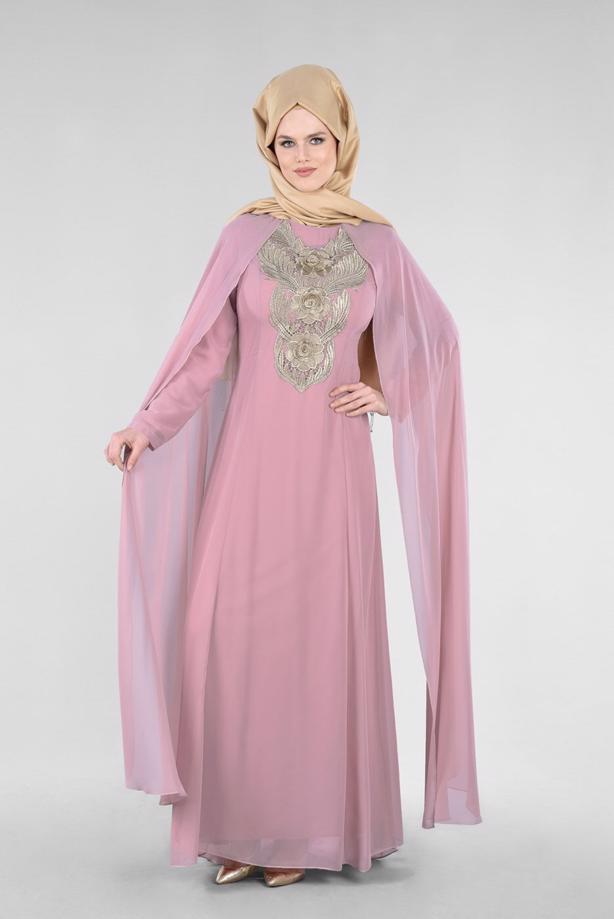 Vêtements hijab  T 96525 Fy Collection-Pelerinli Abiye Elbise - TRENDTESETTÜR