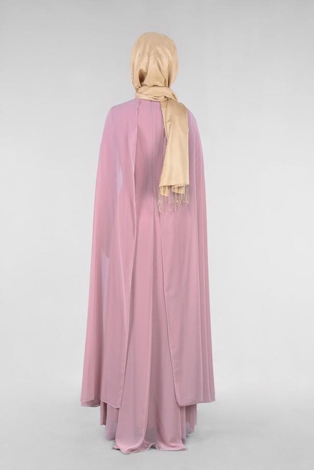 Tesettür giyim  T 96525 Fy Collection-Pelerinli Abiye Elbise - TRENDTESETTÜR