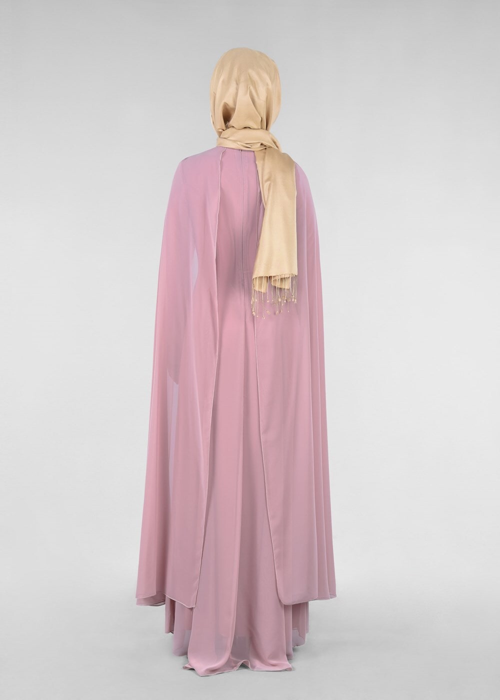 Tesettür giyim PUDRA T 96525 Fy Collection-Pelerinli Abiye Elbise