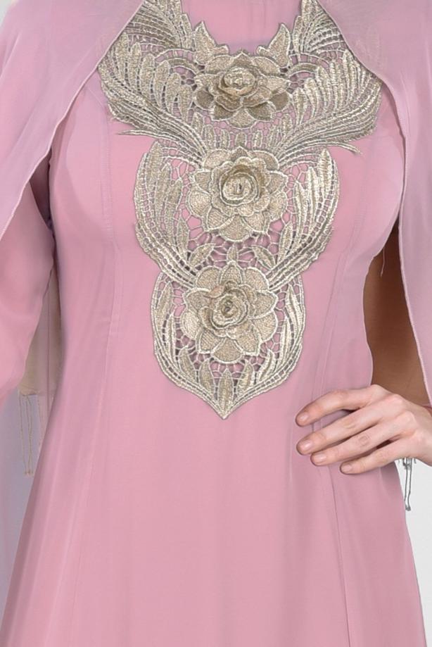 Tesettür giyim  T 96525 Fy Collection-Pelerinli Abiye Elbise - TRENDTESETTÜR