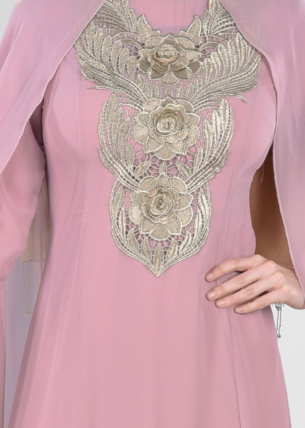 Tesettür giyim PUDRA T 96525 Fy Collection-Pelerinli Abiye Elbise