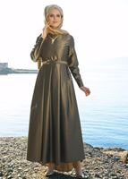 Tesettür giyim HAKİ T 0519 By Korkut- Taftan Uzun Abiye Elbise