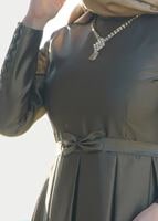 Tesettür giyim HAKİ T 0519 By Korkut- Taftan Uzun Abiye Elbise