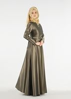 Tesettür giyim HAKİ FİYONK DETAYLI KOLYELİ ABİYE ELBİSE 2519 