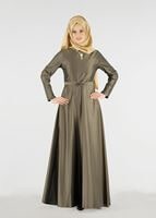 Tesettür giyim HAKİ FİYONK DETAYLI KOLYELİ ABİYE ELBİSE 2519 