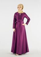 Tesettür giyim MÜRDÜM FİYONK DETAYLI KOLYELİ ABİYE ELBİSE 2519 