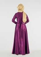 Tesettür giyim MÜRDÜM FİYONK DETAYLI KOLYELİ ABİYE ELBİSE 2519 