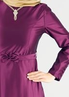 Tesettür giyim MÜRDÜM FİYONK DETAYLI KOLYELİ ABİYE ELBİSE 2519 