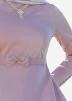 Tesettür giyim PUDRA FİYONK DETAYLI KOLYELİ ABİYE ELBİSE 2519 