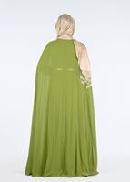 Tesettür giyim YEŞİL PUL İŞLEMELİ 2&prime;Lİ ABİYE ELBİSE 5177