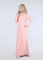 Tesettür giyim PUDRA TAŞ VE SİM DETAYLI ABİYE ELBİSE 5182 