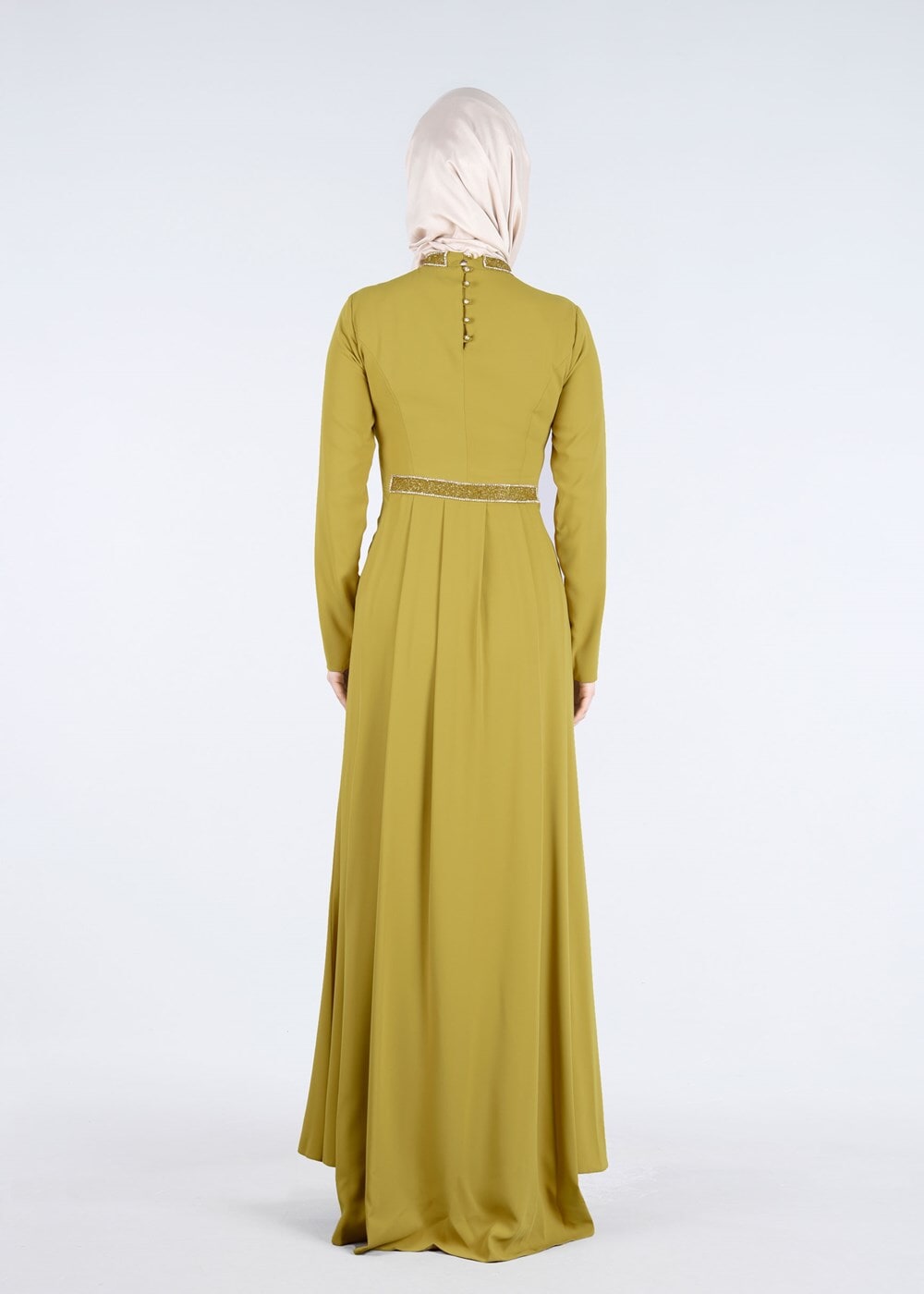 Tesettür giyim YEŞİL TAŞ VE SİM DETAYLI ABİYE ELBİSE 5182 