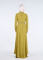 Tesettür giyim YEŞİL TAŞ VE SİM DETAYLI ABİYE ELBİSE 5182 