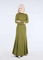 Tesettür giyim YEŞİL TAŞ VE SİM DETAYLI ABİYE ELBİSE 5182 