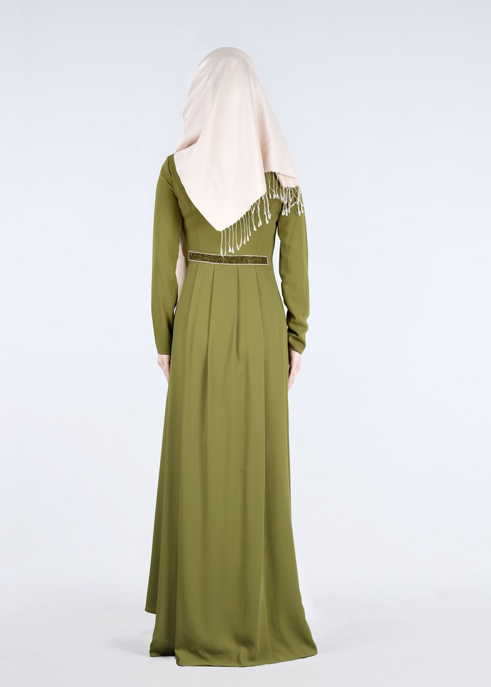 Tesettür giyim YEŞİL TAŞ VE SİM DETAYLI ABİYE ELBİSE 5182 