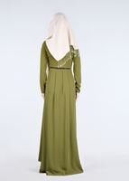 Tesettür giyim YEŞİL TAŞ VE SİM DETAYLI ABİYE ELBİSE 5182 