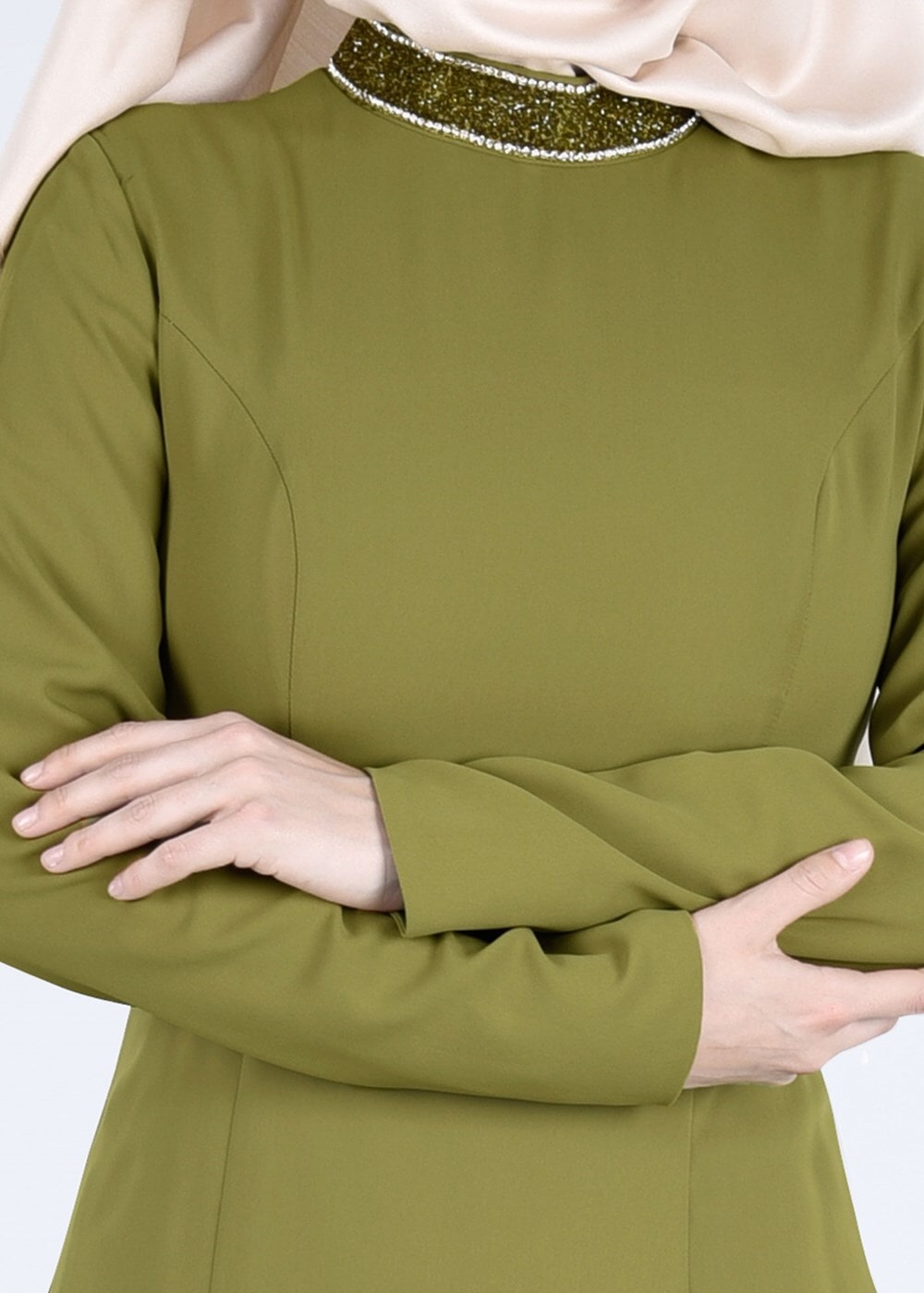 Tesettür giyim YEŞİL TAŞ VE SİM DETAYLI ABİYE ELBİSE 5182 