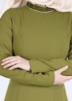 Tesettür giyim YEŞİL TAŞ VE SİM DETAYLI ABİYE ELBİSE 5182 