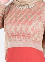 Tesettür giyim MERCAN YAKASI AKSESUARLI ABİYE ELBİSE 5211