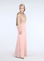 Tesettür giyim PUDRA YAKASI AKSESUARLI ABİYE ELBİSE 5211