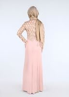 Tesettür giyim PUDRA YAKASI AKSESUARLI ABİYE ELBİSE 5211