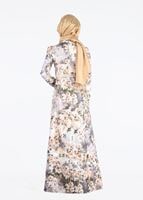 Tesettür giyim ALTIN ÇİÇEK DESENLİ BELİ KEMERLİ ABİYE ELBİSE 5234 