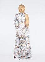 Tesettür giyim MAVİ ÇİÇEK DESENLİ BELİ KEMERLİ ABİYE ELBİSE 5234 
